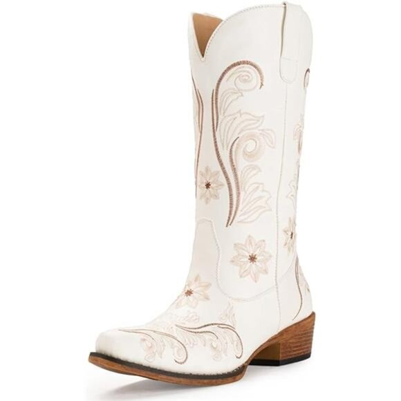 Cowboy Boots For Women Mid Calf Cowgirl Boots Embroidered Pull-On Tabs Snip - Picture 7 of 7